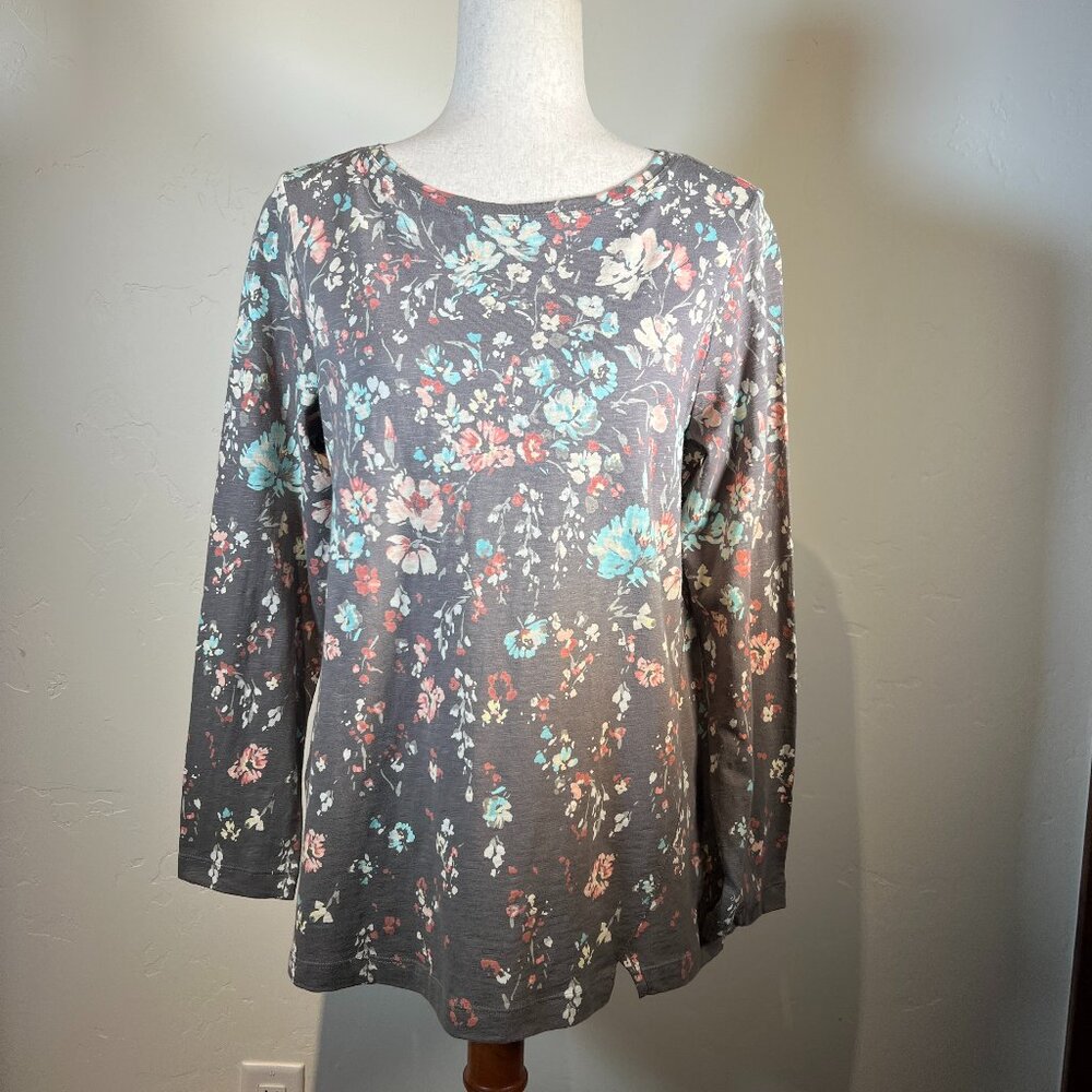 Pure Jill Floral Asymmetric Tunic Top Long Sleeve Organic Cotton Petite M NWOT